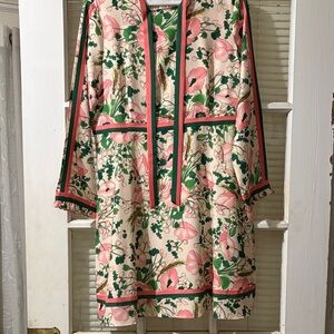 Floral Tunic Dress with Pink and Green Accents